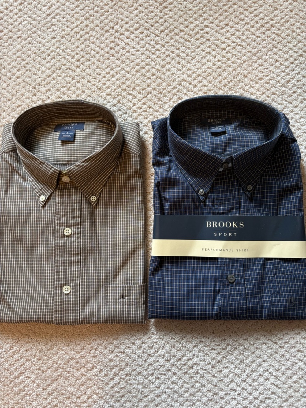 Brooks Sport Men's Performance Button-Down Shirt - Navy Plaid and Brown Plaid